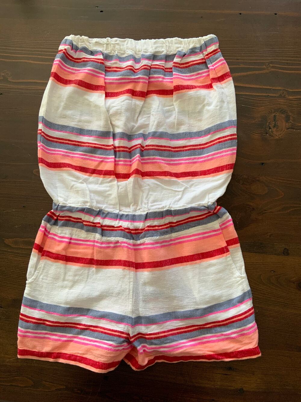 Lemlem Pink Orange Striped Strapless Linen Romper Swim Cover Up Small S